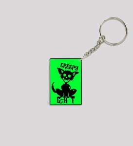 Edgy Scary Cat Graphic for Horror Lovers Printed Keychain Pack of 2